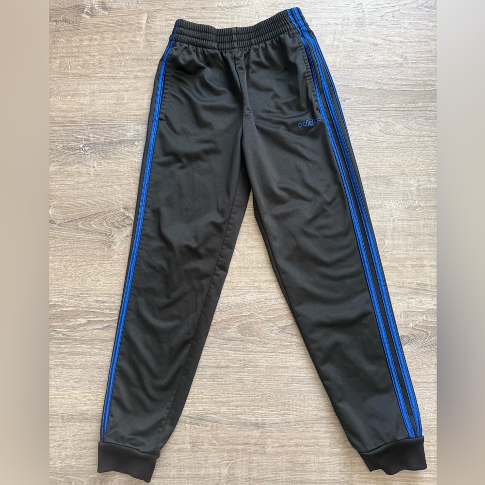 Adidas Boy’s Size M 10/12 Black Blue Joggers Athletic Pants VGUC - Picture 2 of 8